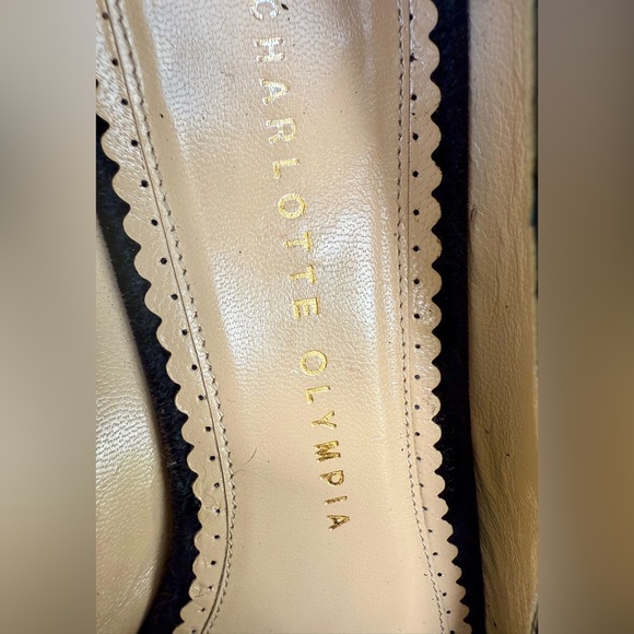 🕷️🕸️ Charlotte Olympia Italian Leather Black Embroidered Velvet Cat Kitten Flats - Picture 5 of 9